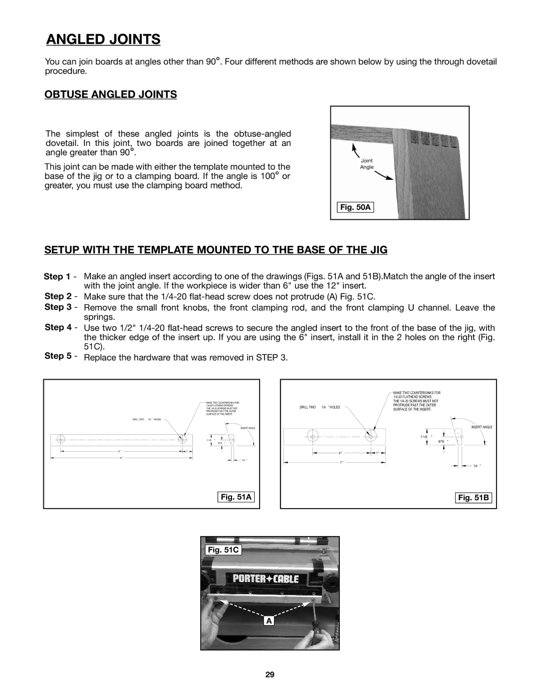 Porter-Cable 4212, 4210 instruction manual Obtuse Angled Joints, Setup with the Template Mounted to the Base of the JIG 