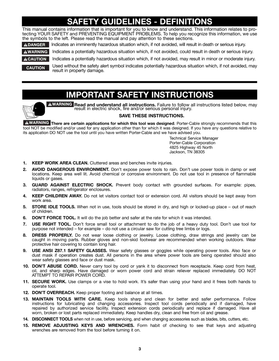 Porter-Cable 4212, 4210 instruction manual Safety Guidelines Definitions, Important Safety Instructions 