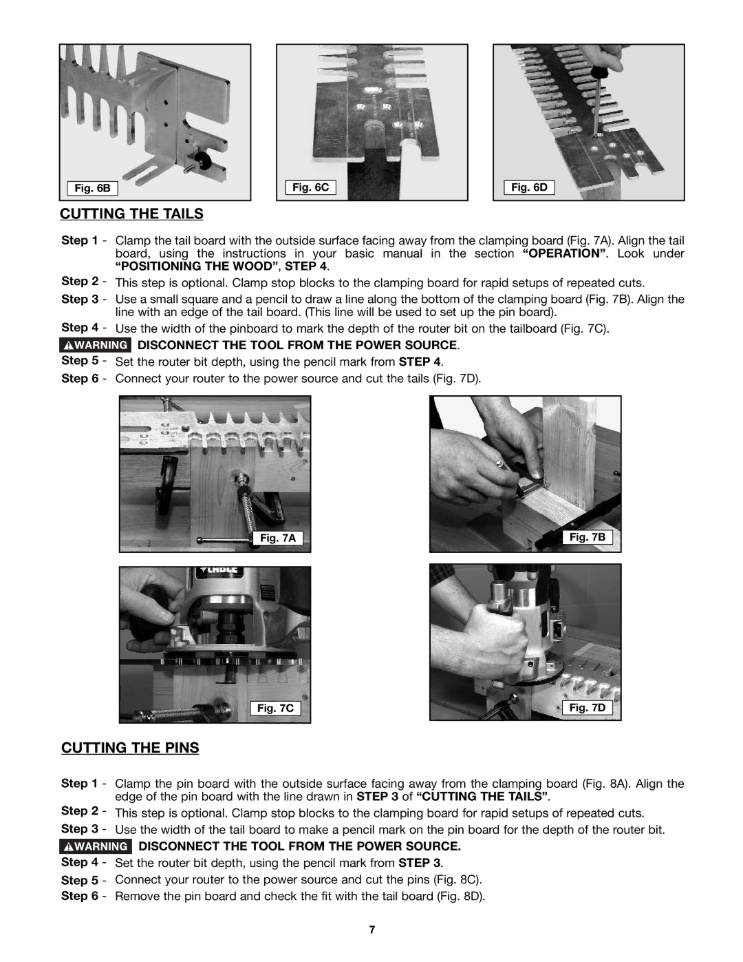 Porter-Cable 4212, 4210 instruction manual Cutting the Tails, Cutting the Pins 