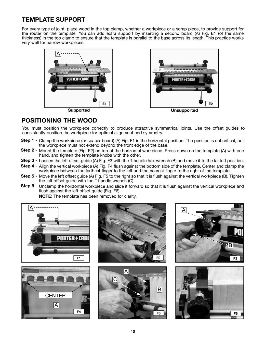 Porter-Cable 4212 (29550) instruction manual Template Support, Positioning the Wood 