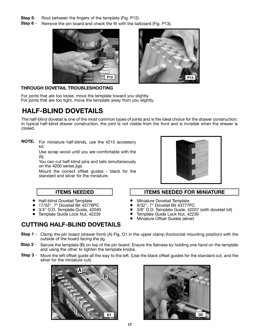 Porter-Cable 4212 (29550) instruction manual Cutting HALF-BLIND Dovetails, Items Needed 