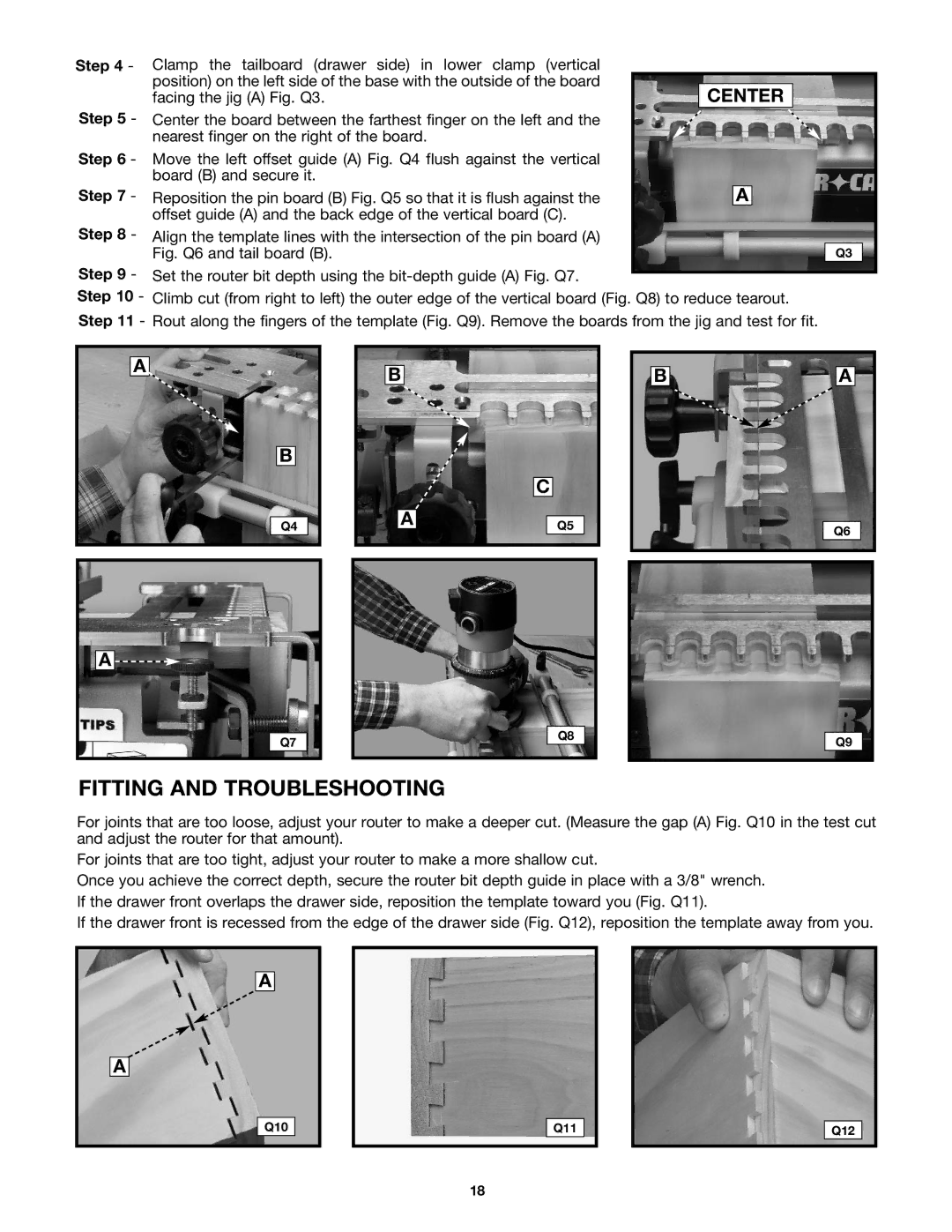 Porter-Cable 4212 (29550) instruction manual Fitting and Troubleshooting, Center 