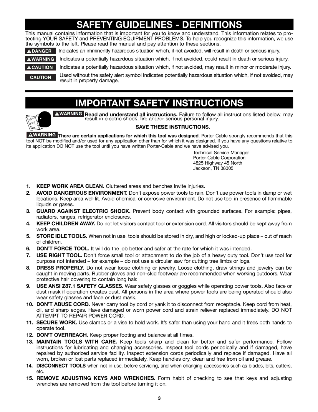 Porter-Cable 4212 (29550) instruction manual Safety Guidelines Definitions, Important Safety Instructions 