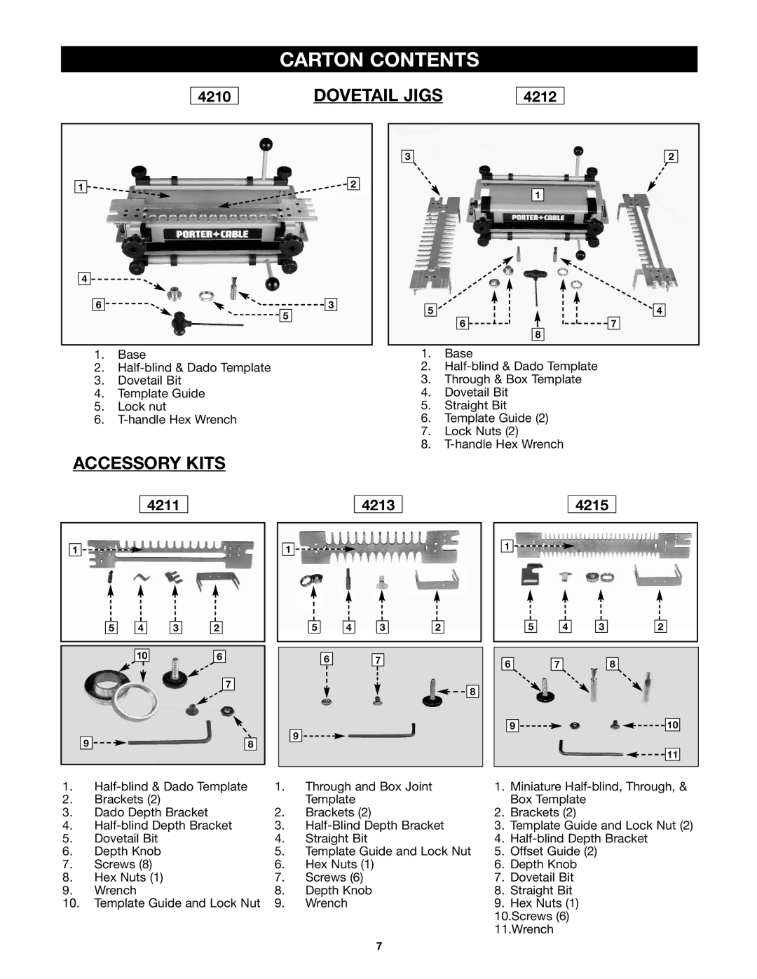 Porter-Cable 4212 (29550) instruction manual Carton Contents 