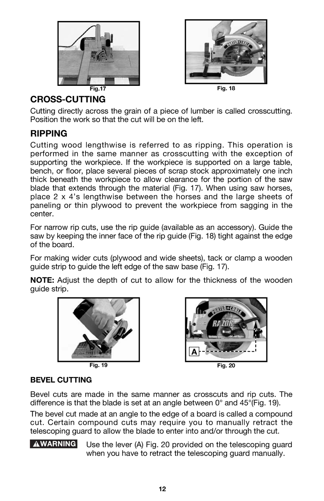 Porter-Cable 423MAG, 424MAG instruction manual Cross-Cutting, Ripping, Bevel Cutting 