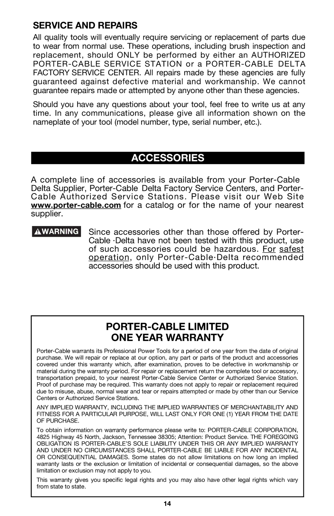 Porter-Cable 423MAG, 424MAG instruction manual Accessories, Service and Repairs 