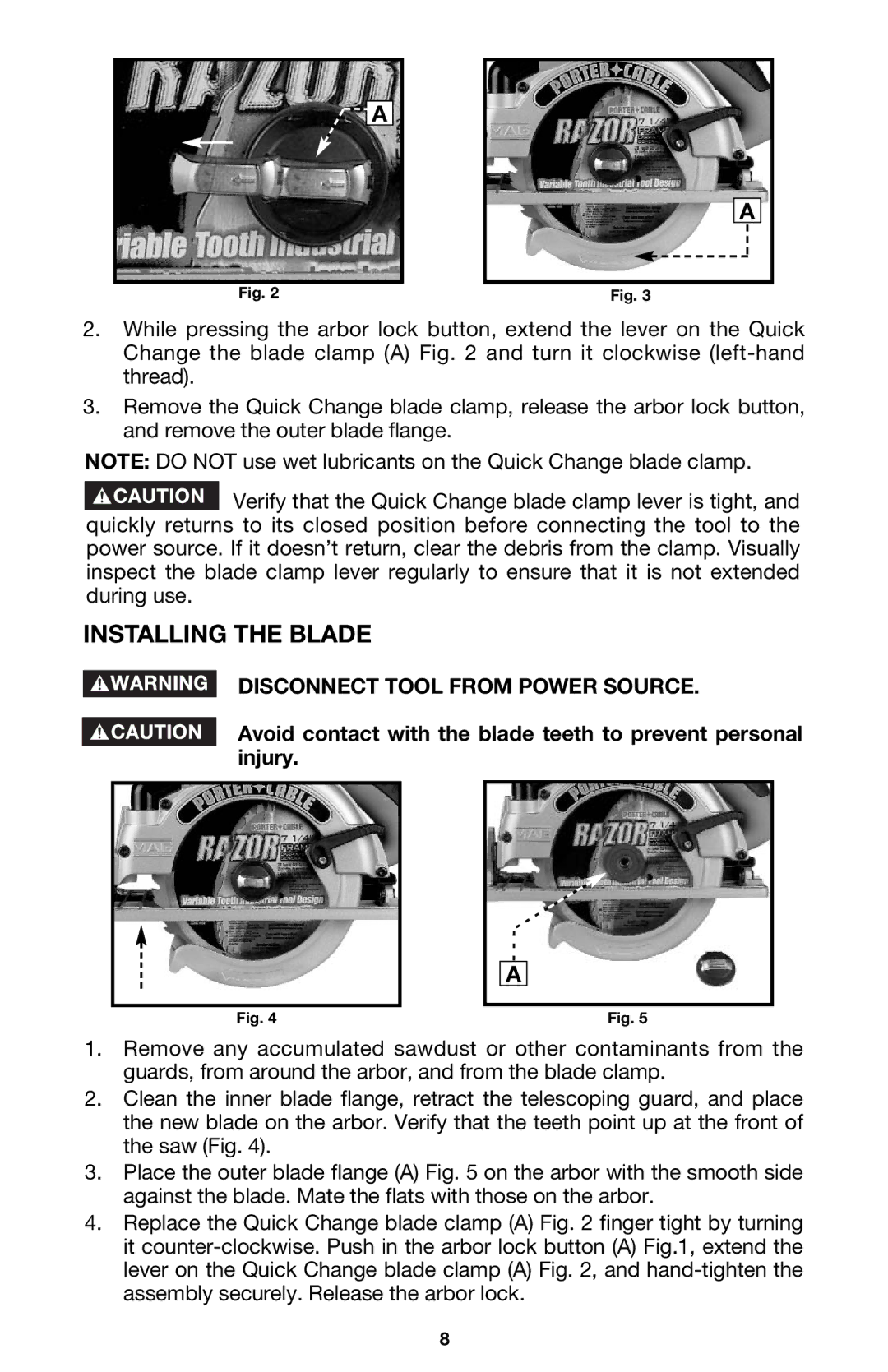 Porter-Cable 423MAG, 424MAG instruction manual Installing the Blade 