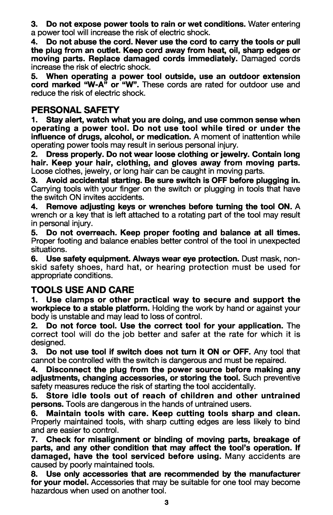 Porter-Cable 424MAG, 423MAG instruction manual Personal Safety, Tools Use And Care 