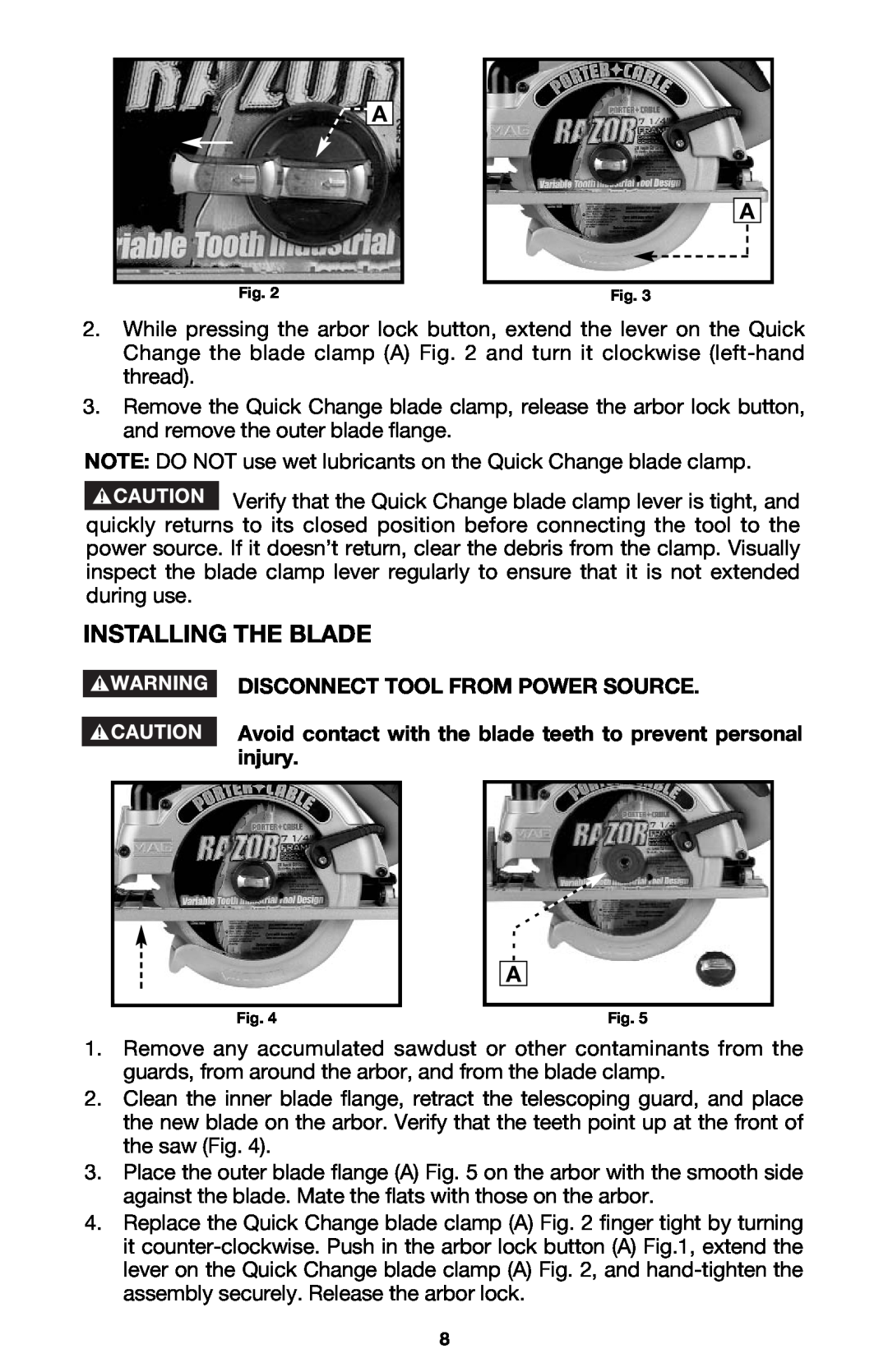 Porter-Cable 423MAG, 424MAG instruction manual Installing The Blade 