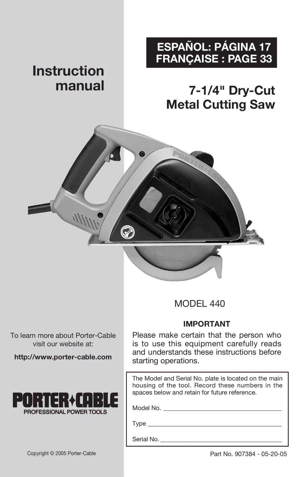 Porter-Cable 440 instruction manual Instruction 