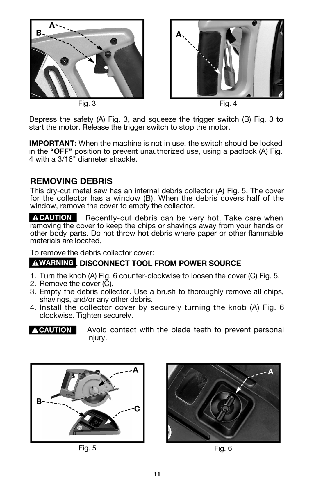 Porter-Cable 440 instruction manual Removing Debris, Disconnect Tool from Power Source 