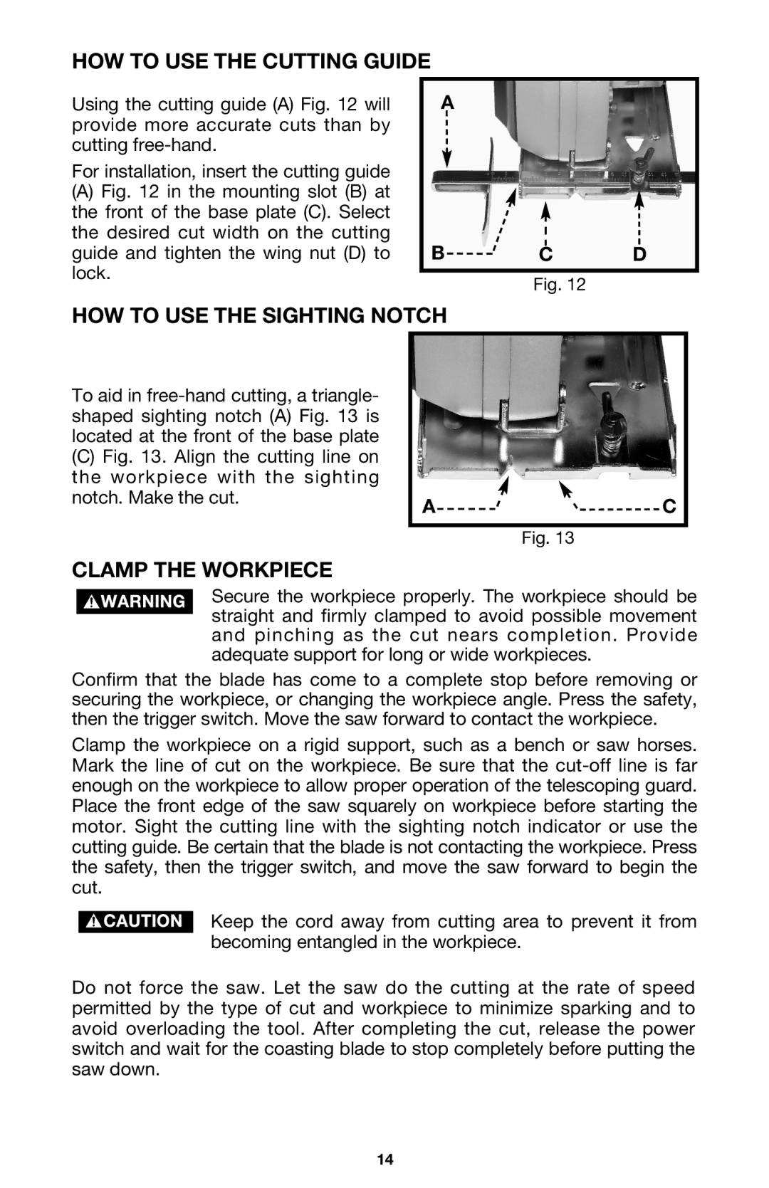 Porter-Cable 440 instruction manual HOW to USE the Cutting Guide, HOW to USE the Sighting Notch, Clamp the Workpiece 