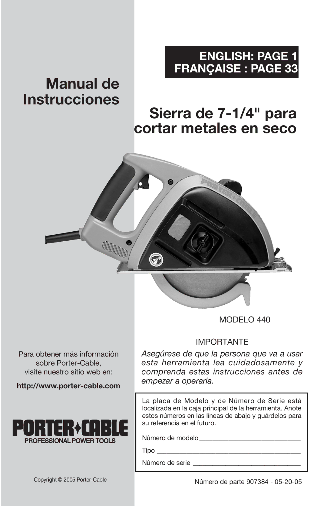 Porter-Cable 440 instruction manual English Française 