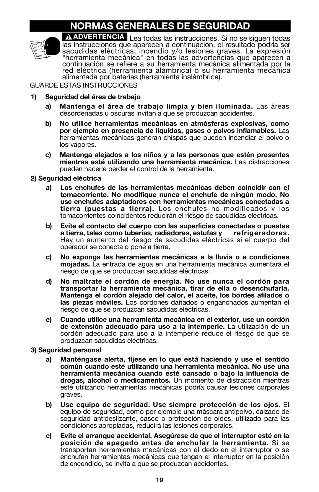 Porter-Cable 440 instruction manual Normas Generales DE Seguridad 