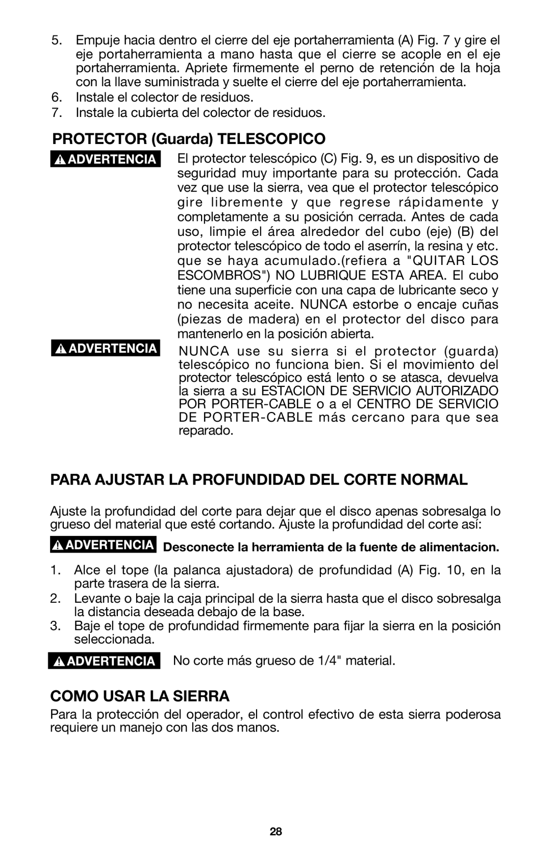 Porter-Cable 440 instruction manual Para Ajustar LA Profundidad DEL Corte Normal, Como Usar LA Sierra 