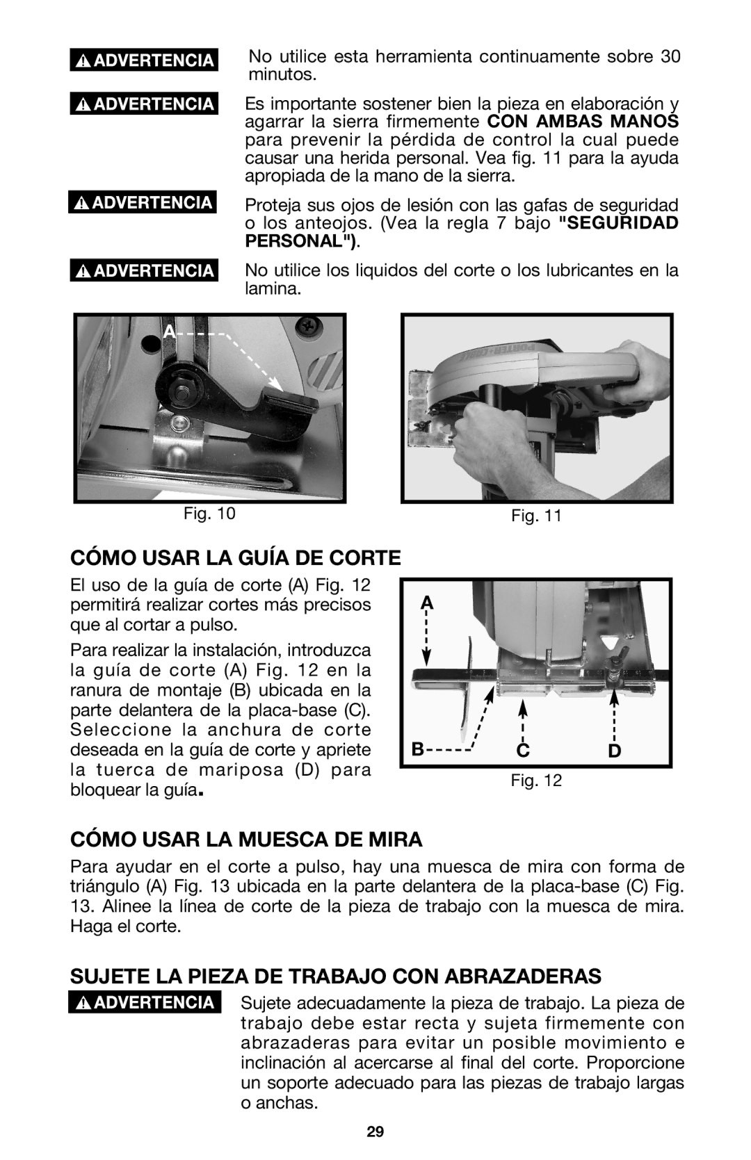 Porter-Cable 440 Cómo Usar LA Guía DE Corte, Cómo Usar LA Muesca DE Mira, Sujete LA Pieza DE Trabajo CON Abrazaderas 