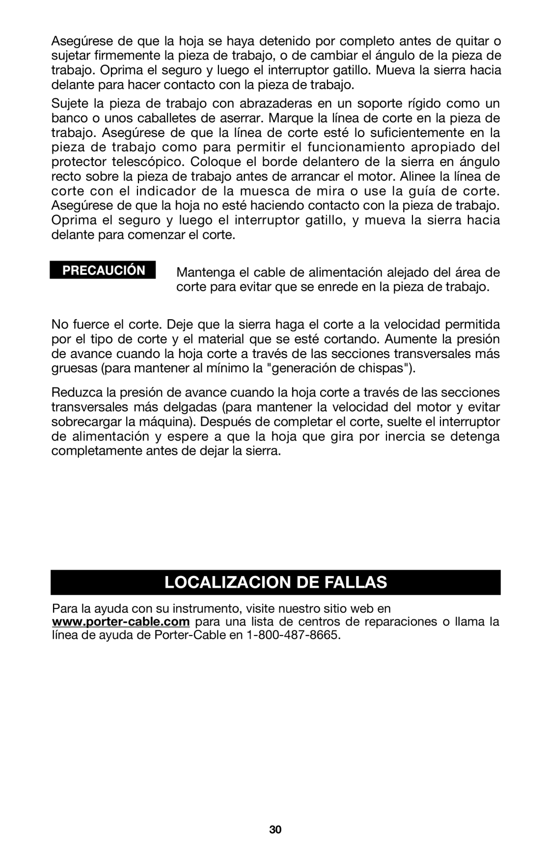 Porter-Cable 440 instruction manual Localizacion DE Fallas 