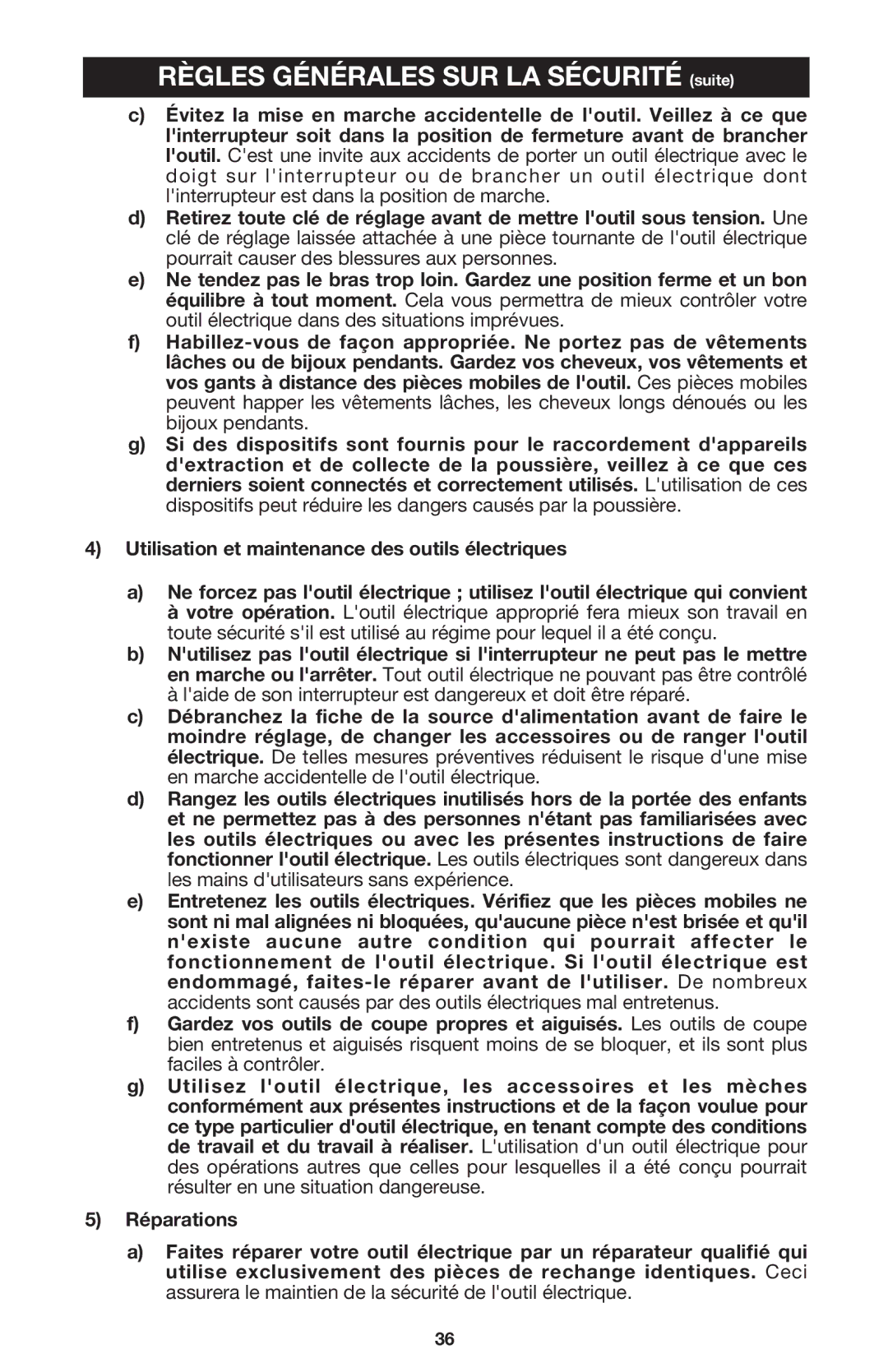 Porter-Cable 440 instruction manual Règles Générales SUR LA Sécurité suite 