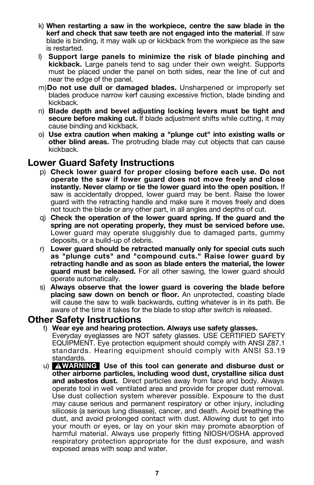 Porter-Cable 440 instruction manual Lower Guard Safety Instructions 