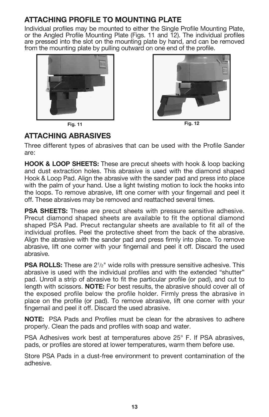 Porter-Cable 444vs instruction manual Attaching Profile to Mounting Plate, Attaching Abrasives 