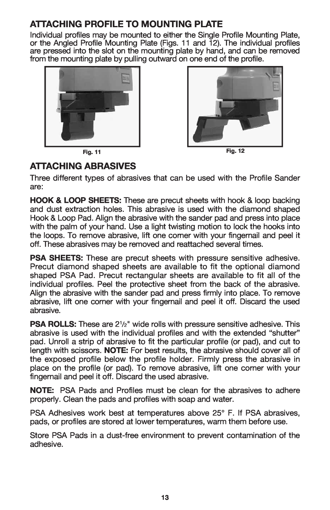 Porter-Cable 444vs instruction manual Attaching Profile To Mounting Plate, Attaching Abrasives 