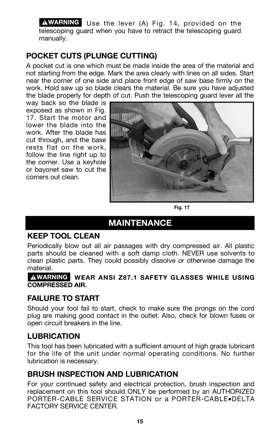 Porter-Cable 447 instruction manual Maintenance 