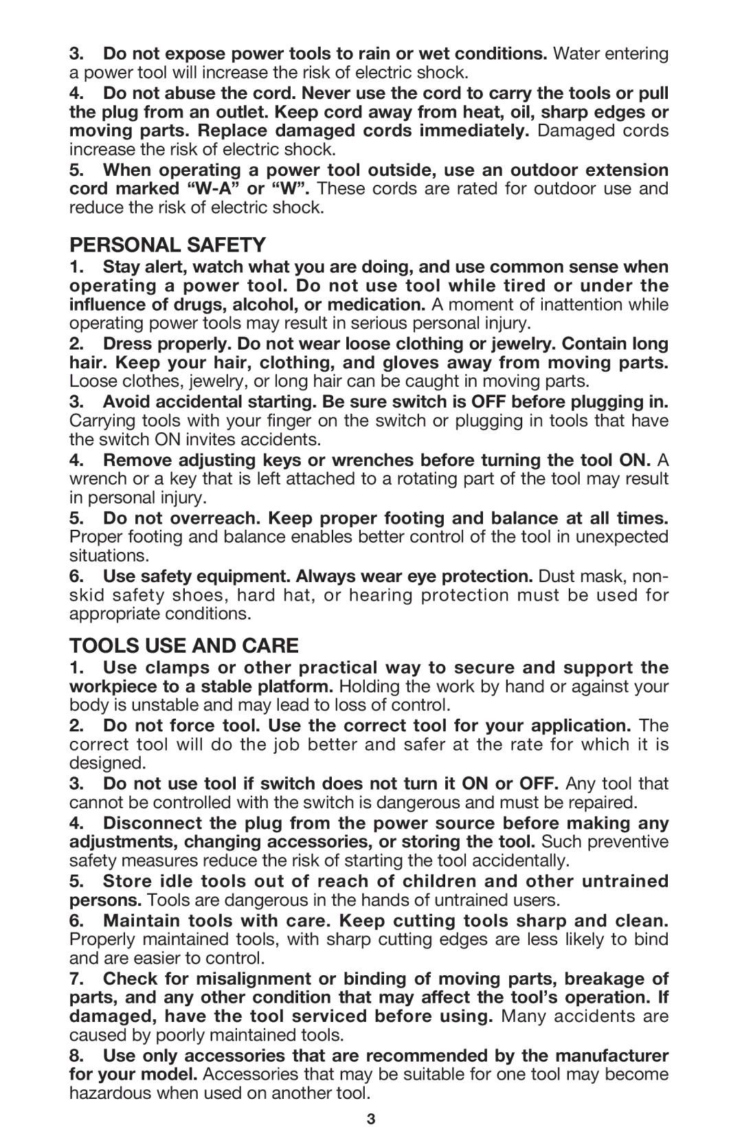 Porter-Cable 447 instruction manual Personal Safety, Tools USE and Care 