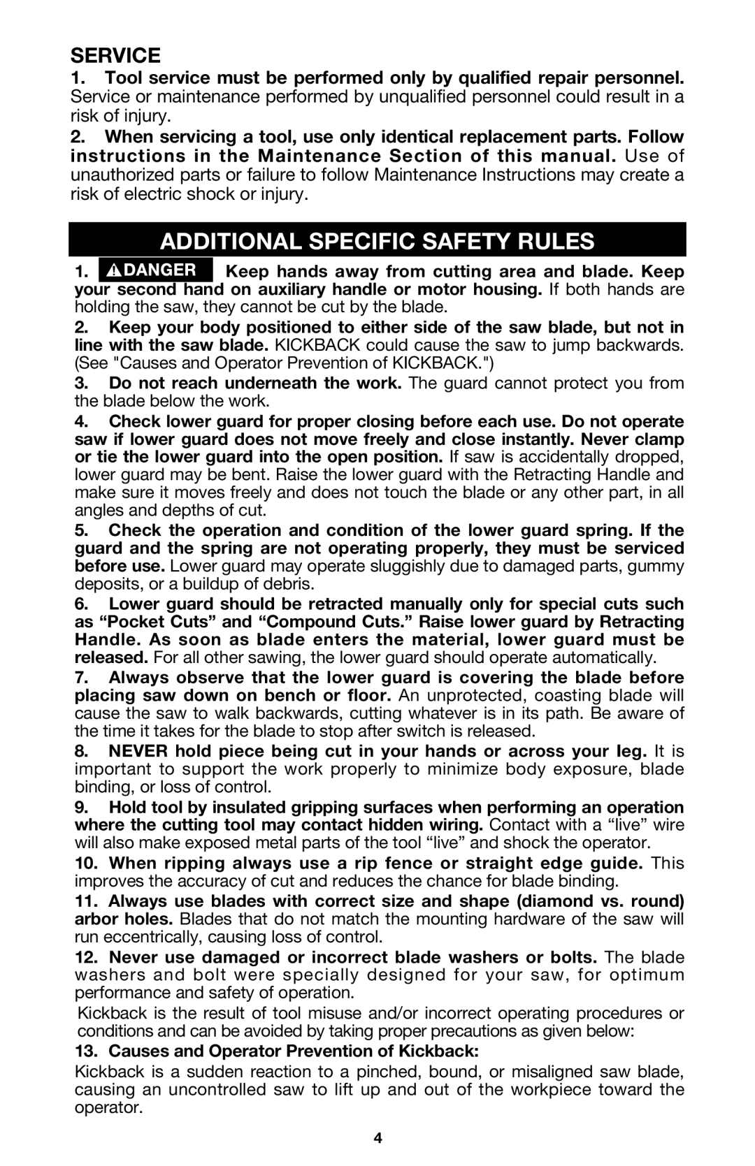 Porter-Cable 447 instruction manual Additional Specific Safety Rules, Service 