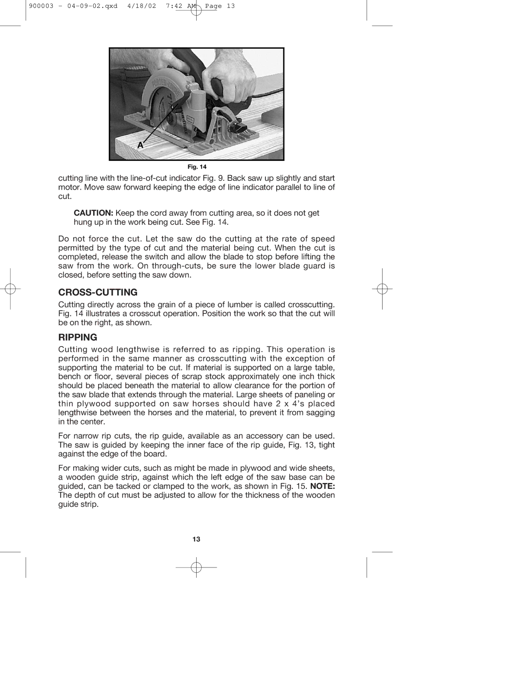 Porter-Cable 347k, 447k instruction manual Cross-Cutting, Ripping 