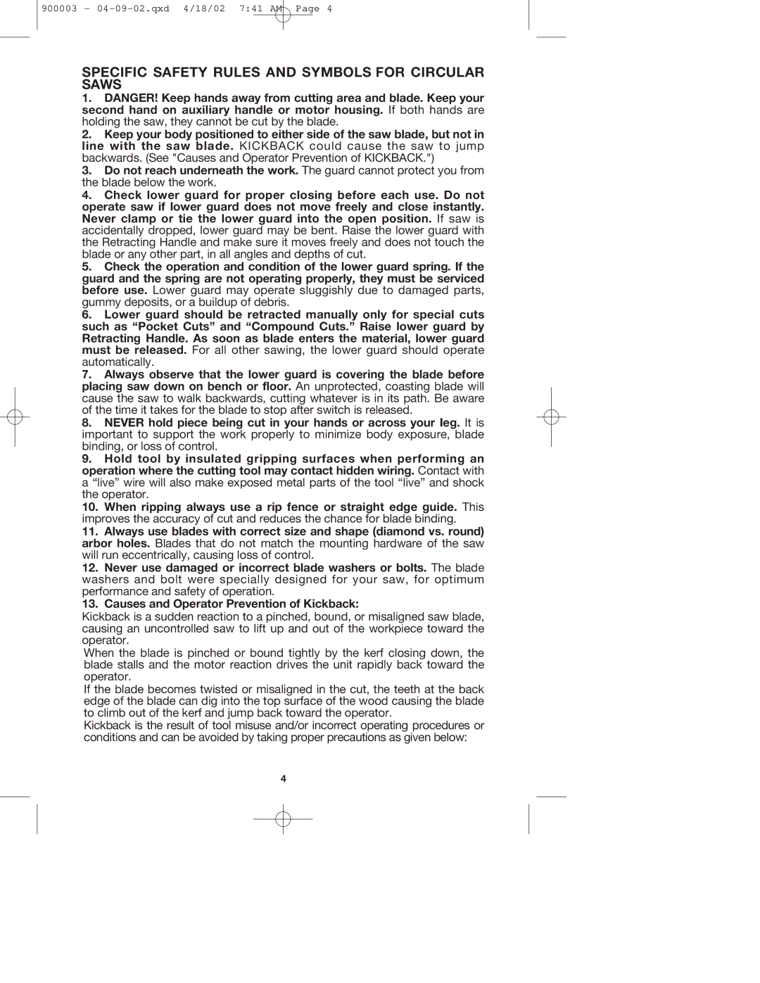 Porter-Cable 447k, 347k instruction manual Specific Safety Rules and Symbols for Circular Saws 