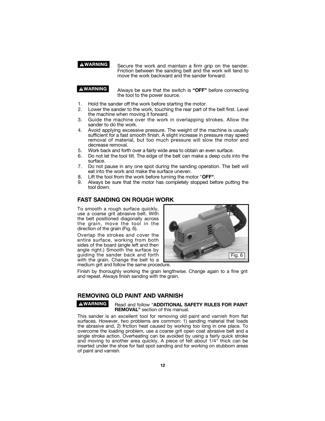 Porter-Cable 504 instruction manual Fast Sanding on Rough Work, Removing OLD Paint and Varnish 