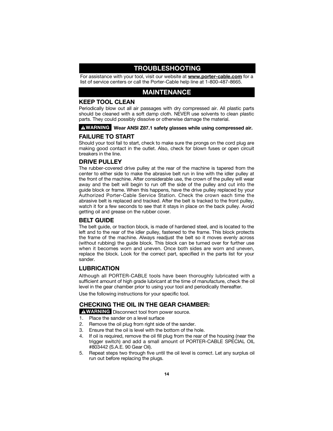 Porter-Cable 504 instruction manual Troubleshooting Maintenance 