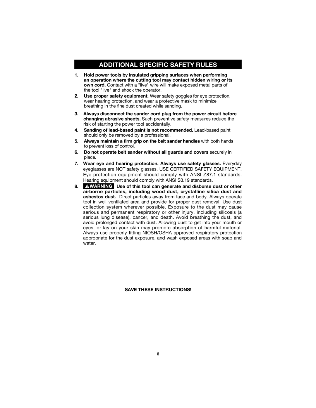 Porter-Cable 504 instruction manual Additional Specific Safety Rules 