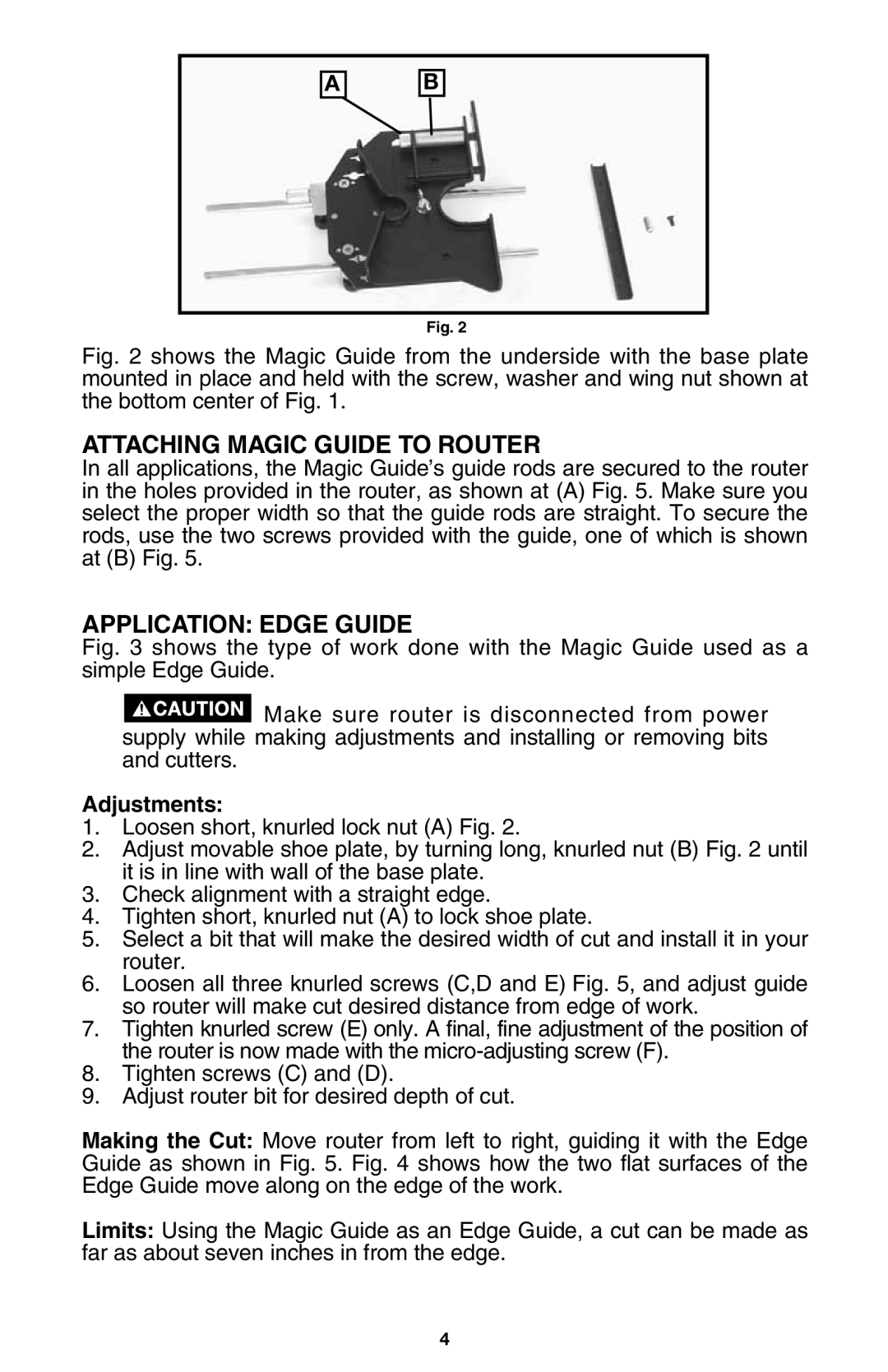 Porter-Cable 5043 important safety instructions Attaching Magic Guide to Router, Application Edge Guide 