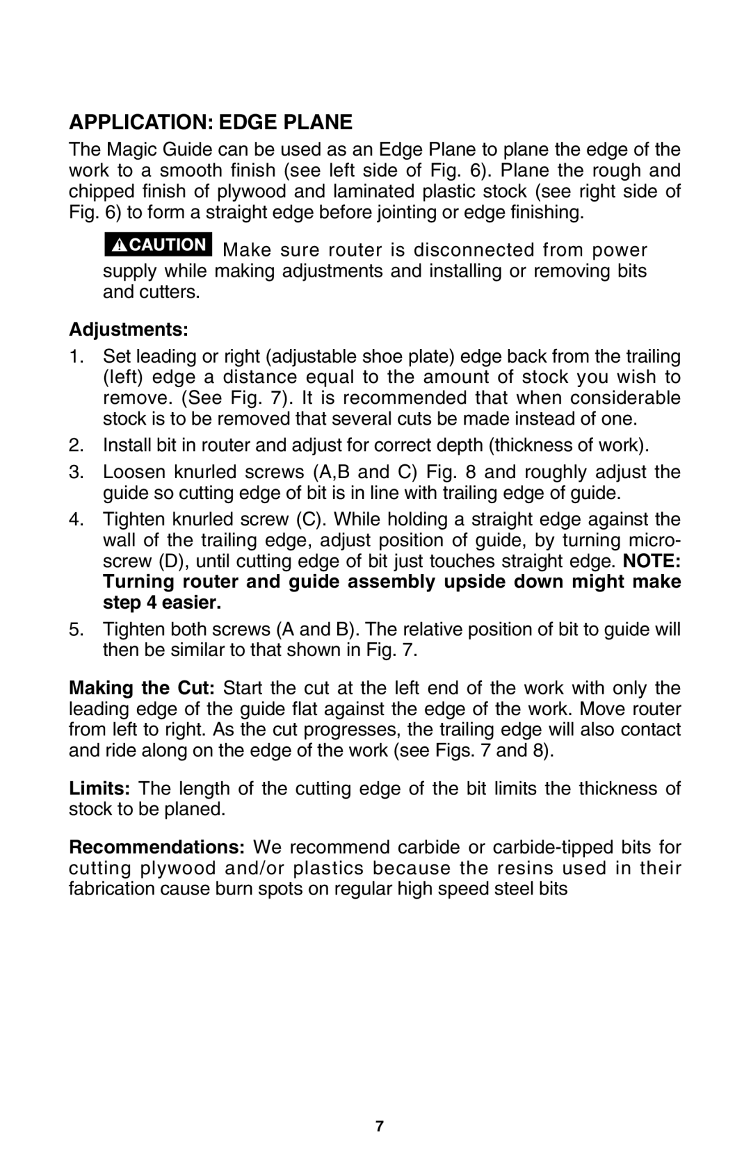 Porter-Cable 5043 important safety instructions Application Edge Plane 