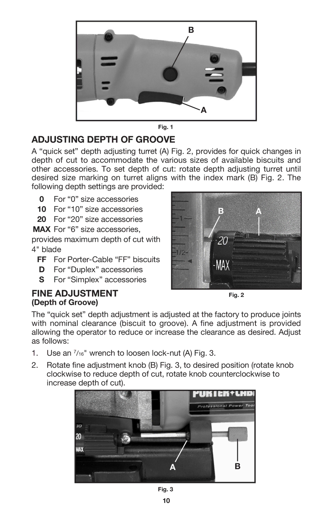 Porter-Cable 557 instruction manual Adjusting Depth of Groove, Fine Adjustment 