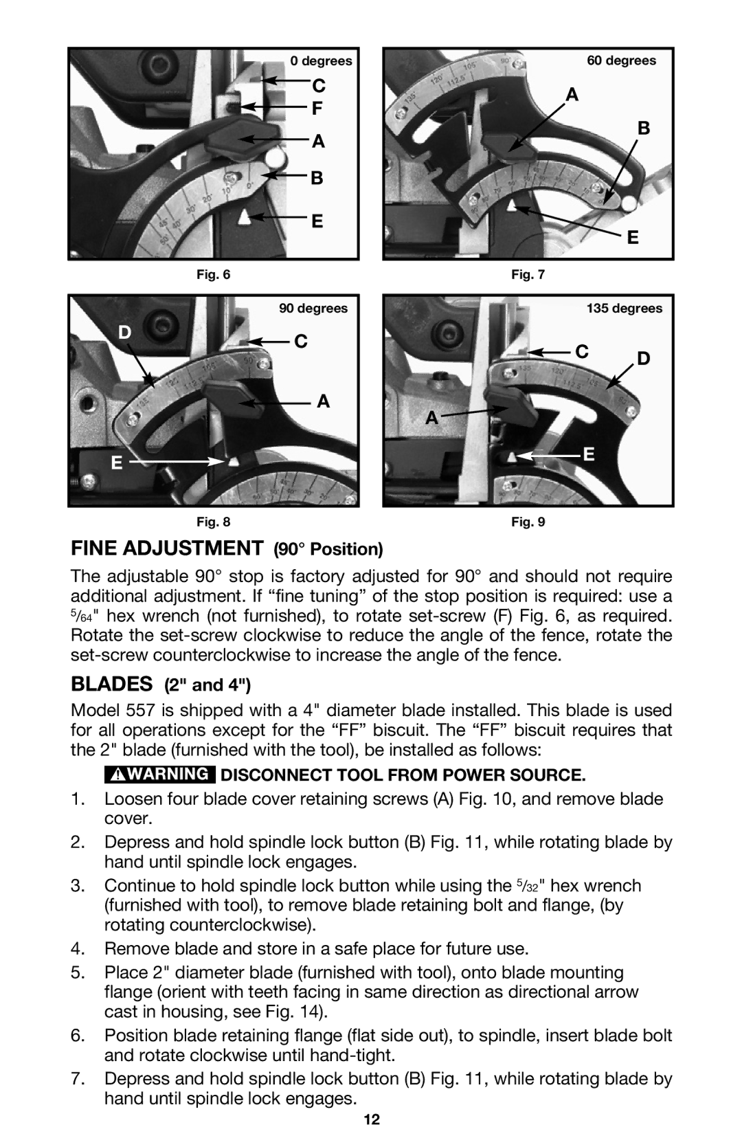 Porter-Cable 557 instruction manual Fine Adjustment 90 Position, Blades 2 