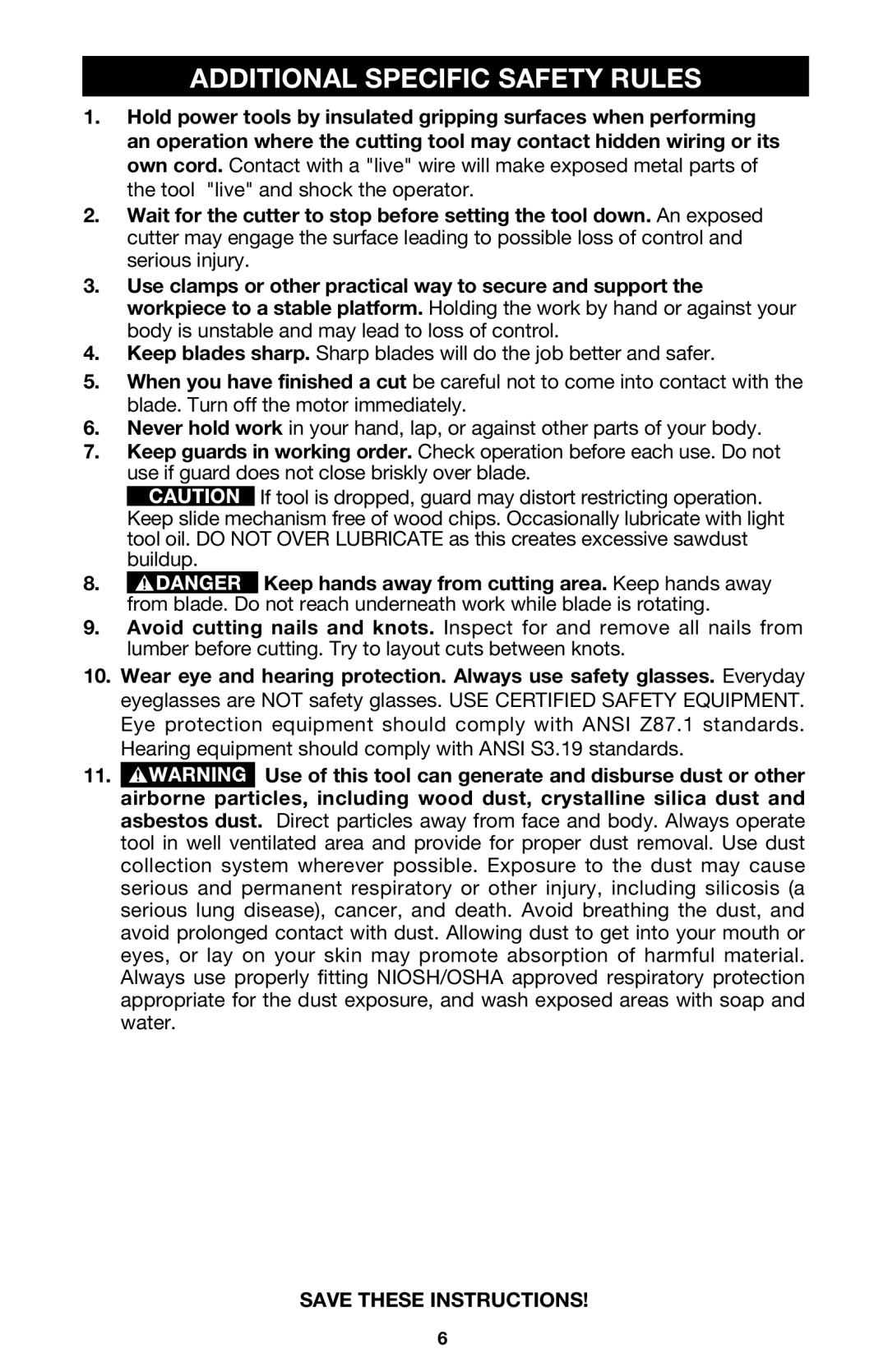 Porter-Cable 557 instruction manual Additional Specific Safety Rules 