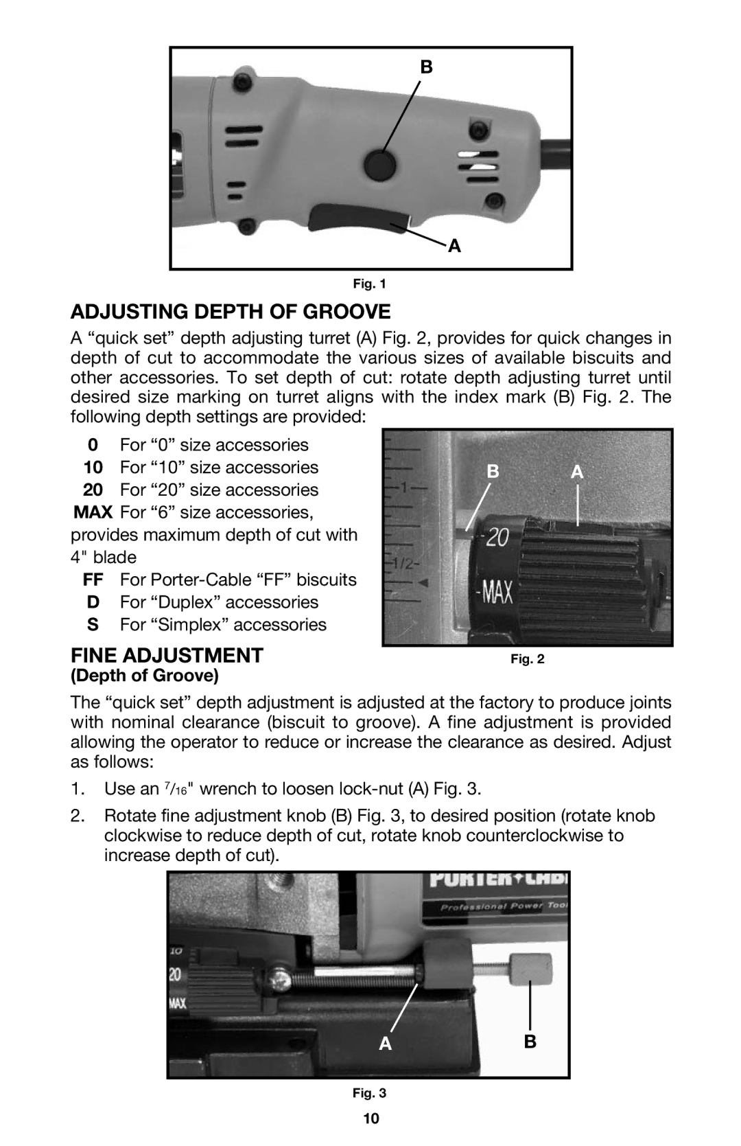 Porter-Cable 557 instruction manual Adjusting Depth of Groove, Fine Adjustment 