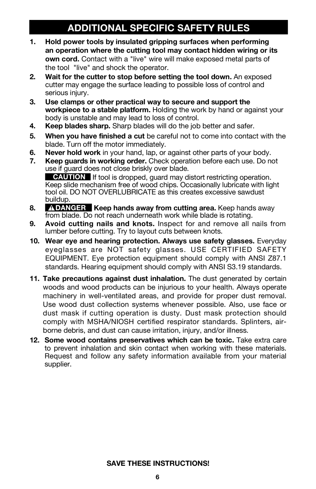 Porter-Cable 557 instruction manual Additional Specific Safety Rules 