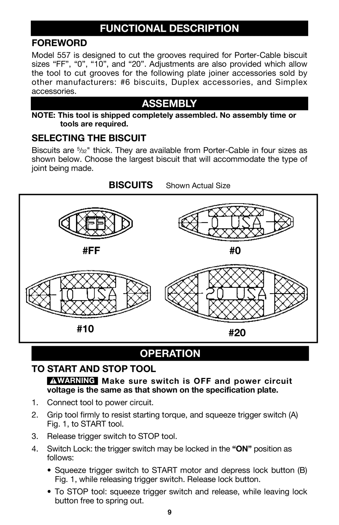 Porter-Cable 557 instruction manual Functional Description, Assembly, Operation 