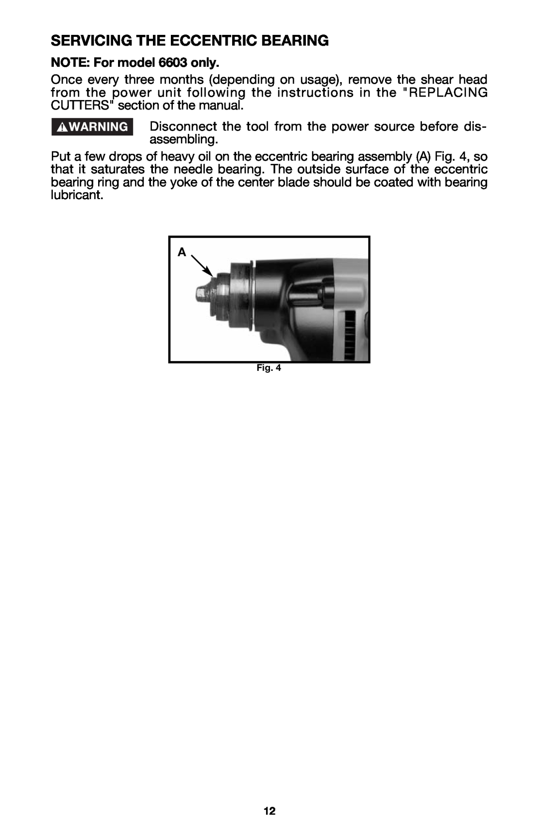 Porter-Cable instruction manual Servicing The Eccentric Bearing, NOTE For model 6603 only 