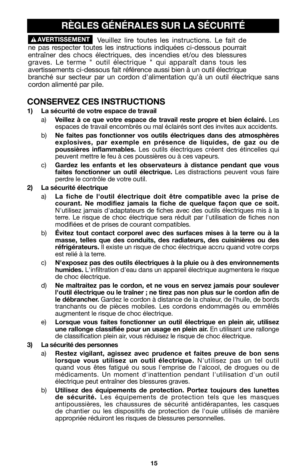 Porter-Cable 6605 instruction manual Règles Générales SUR LA Sécurité, Conservez CES Instructions 