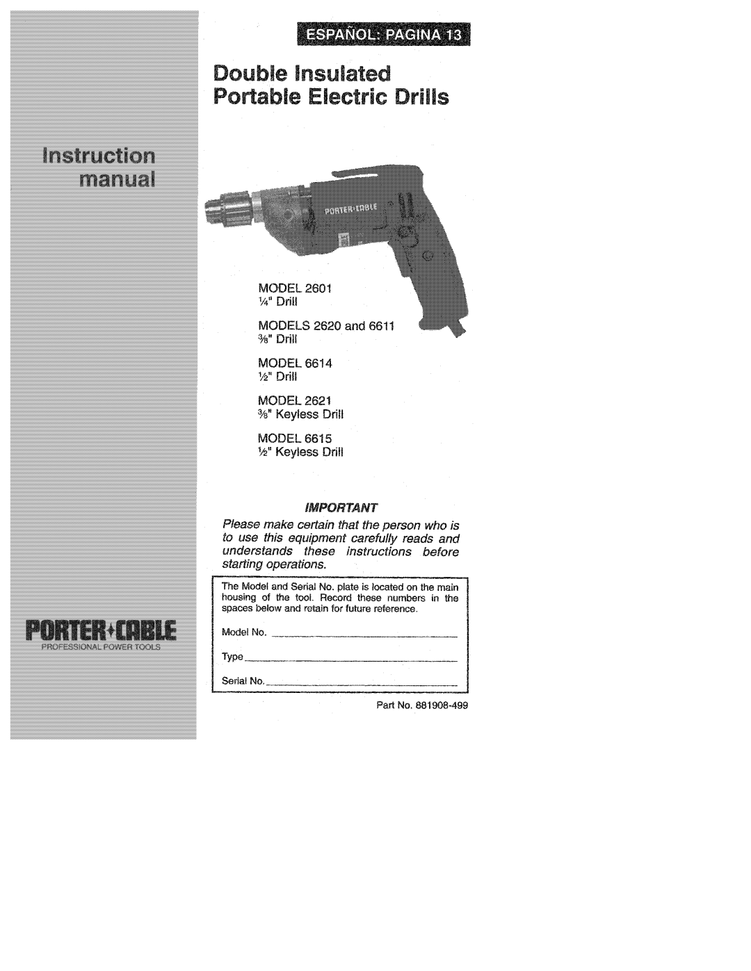 Porter-Cable 6611, 6614, 2601 manual 