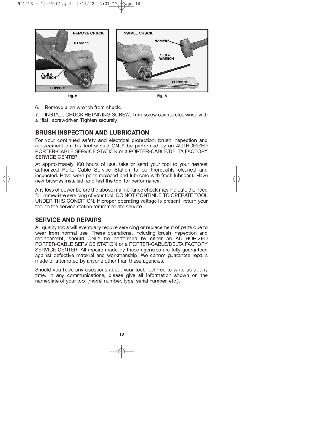 Porter-Cable 2620, 6615, 2621 instruction manual Brush Inspection and Lubrication, Service and Repairs 