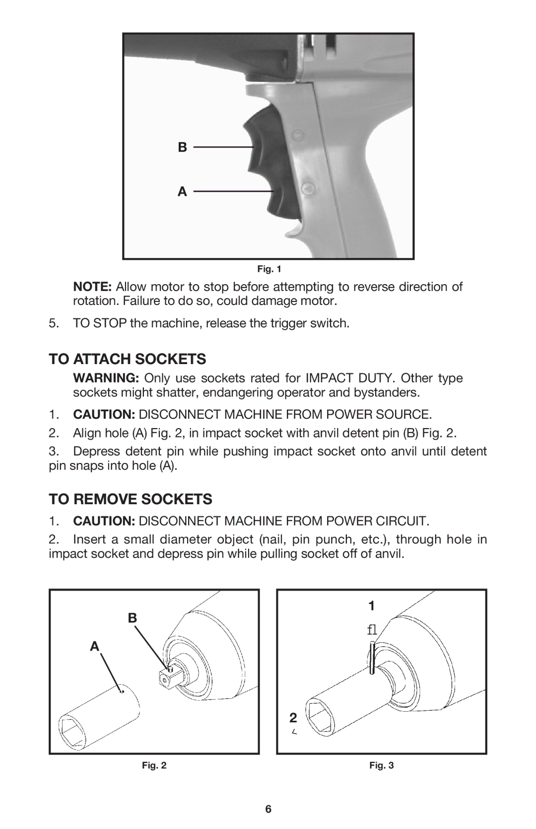 Porter-Cable 6626 instruction manual To Attach Sockets, To Remove Sockets 