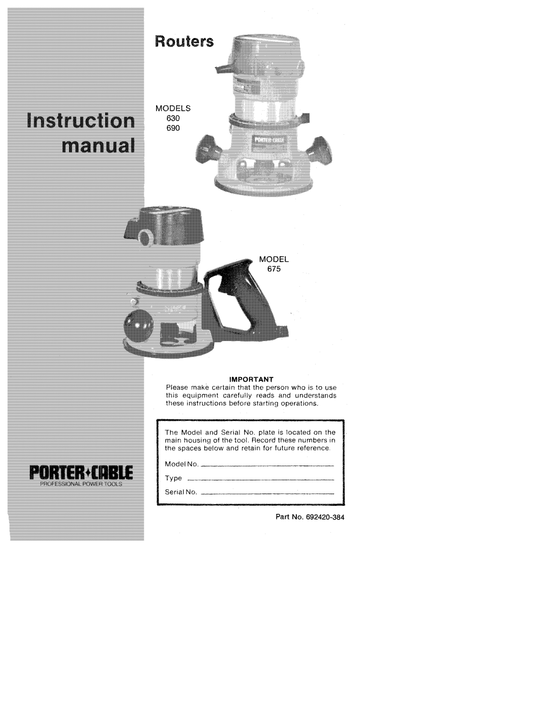 Porter-Cable 675, 690, 630 manual 