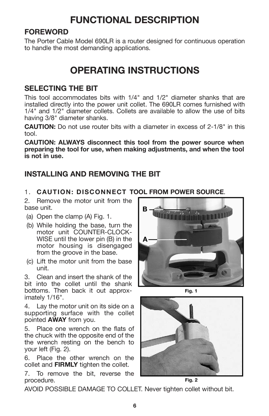 Porter-Cable 690LR instruction manual Functional Description, Operating Instructions, Foreword, Selecting the BIT 