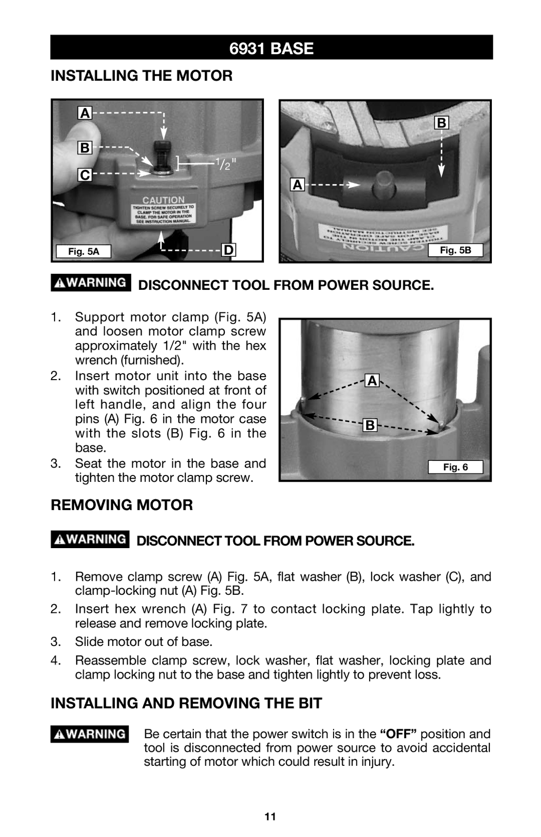 Porter-Cable 690LRVS, 691 instruction manual Base, Removing Motor 