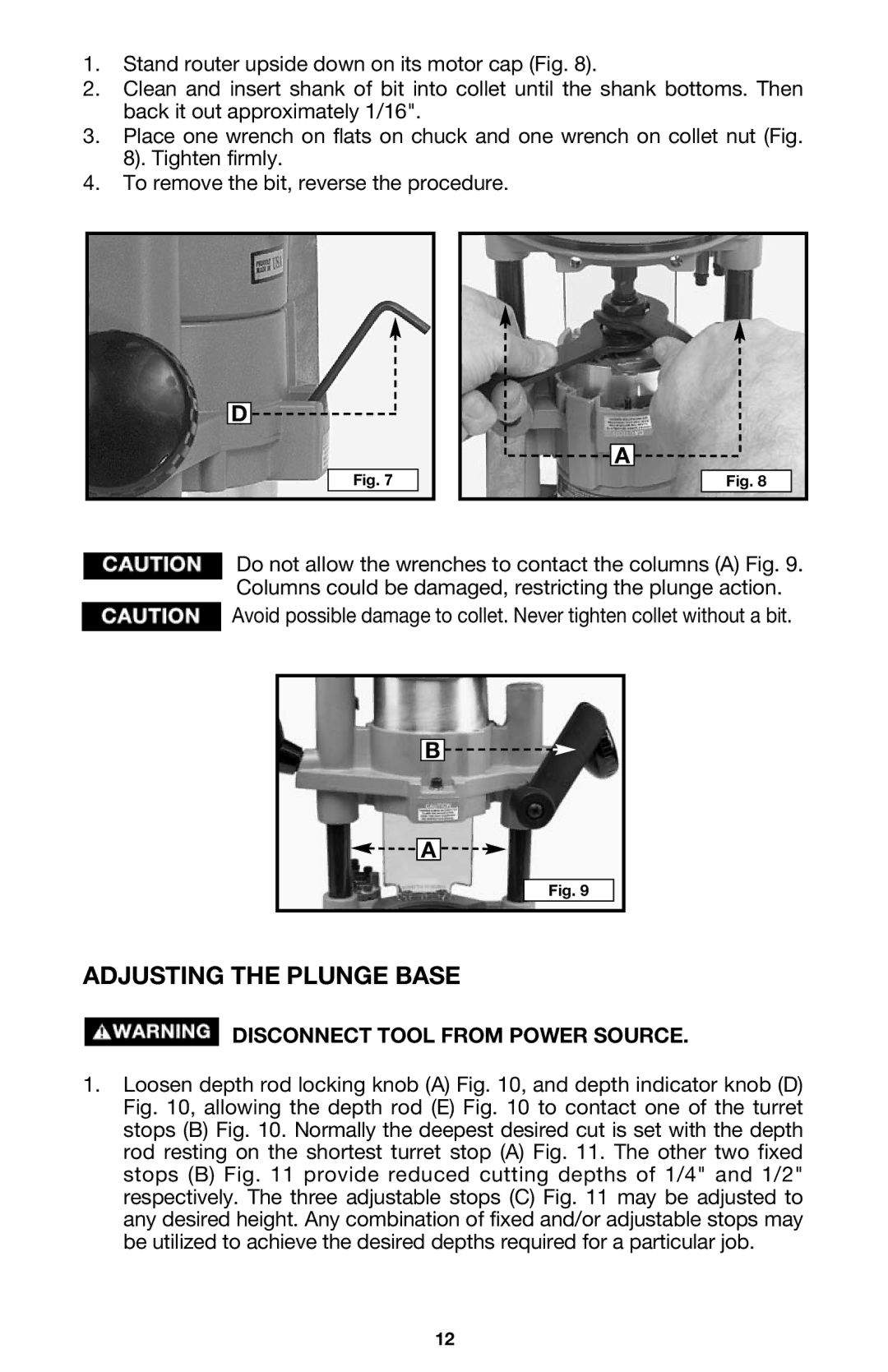 Porter-Cable 691, 690LRVS instruction manual Adjusting the Plunge Base 